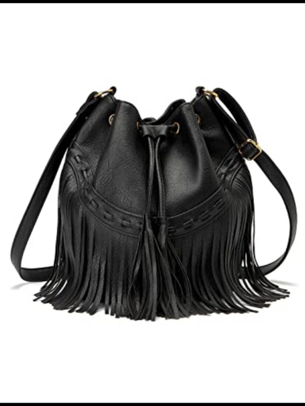 Gladdon Boho Fringe Bucket Bag PU Leather Crossbody Hobo Purse
